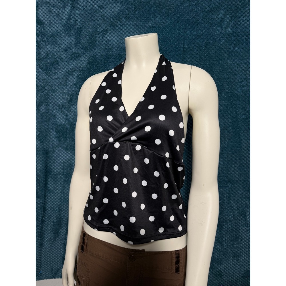 Black White Polka Dot Halter Top‎